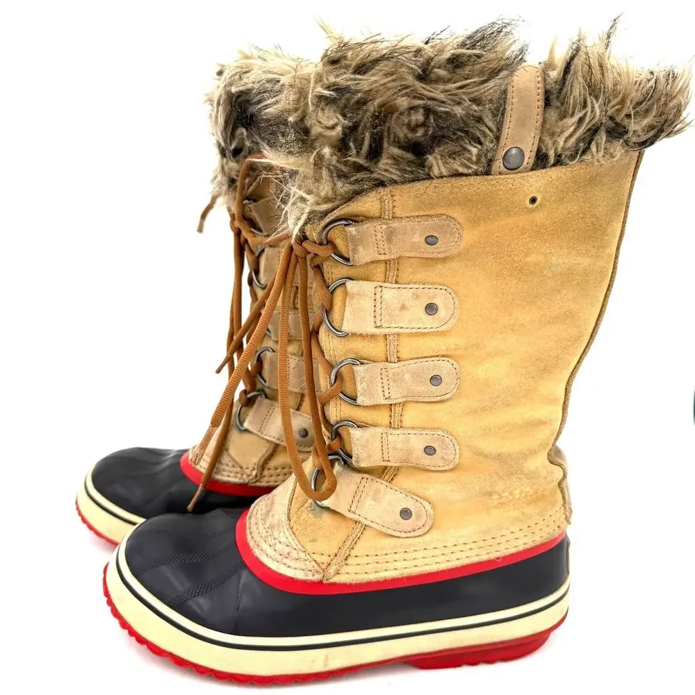 Sorel Women's Joan of Arctic Tall Leather Fur Lace Up Snow Boots Size 9